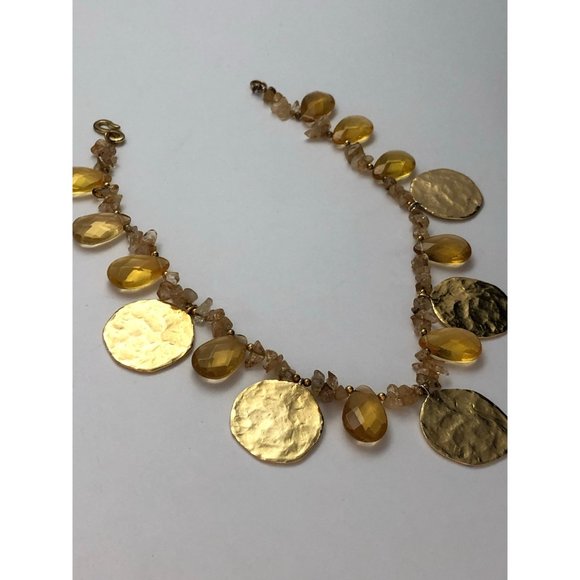 Kenneth Jay Lane Satin Gold Disc and Citrine Necklace - Picture 7 of 8